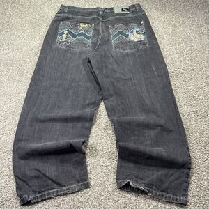 5ive Jungle Jeans Baggy Black 40/30 Embroidered Hiphop Style Essentials Faded